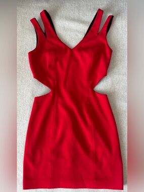 JAYGODFREY Cherry Red Cutout V-Neck Double Strap Bodycon Mini Dress - 4